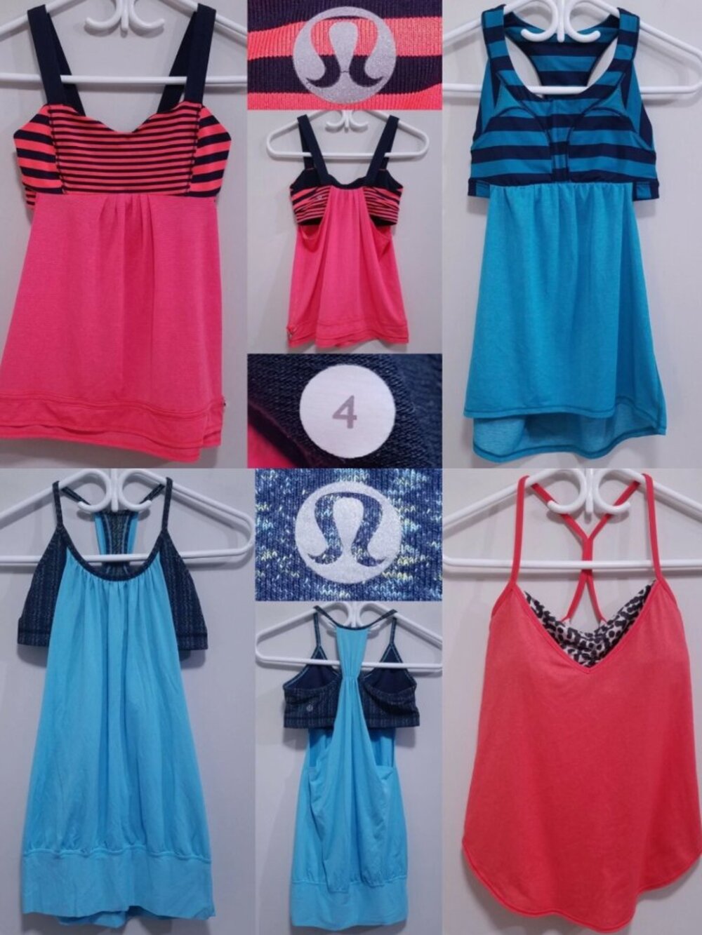 4 Lululemon Tank Tops Size 4 XS Yoga Run Bra Orange Blue Stripe Set Bundle
